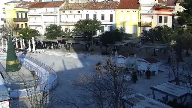 Pier and bay next to the memorial park in the city of Crikvenica, Croatia
