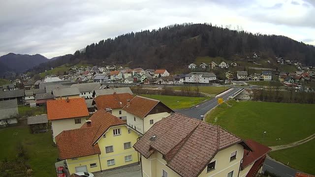 Bridge over the Poljanska Sora river in Gorenja Vas village, Slovenia