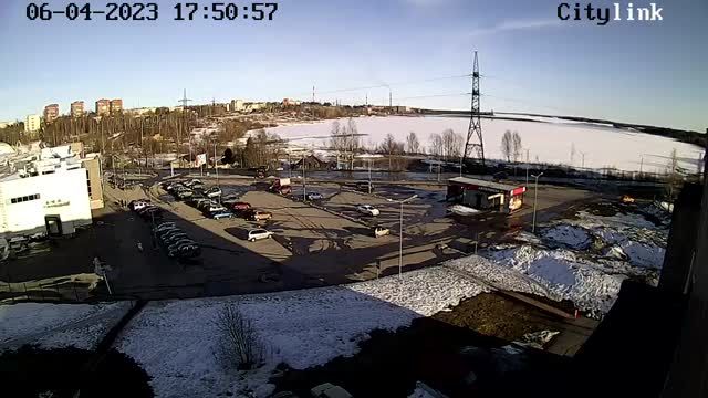 Parking lot in front of Lotus City shopping center in Kondopoga city, Russia