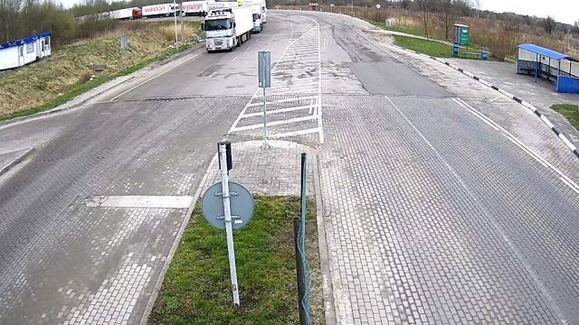 The queue at the automobile checkpoint in the village of Chernyshevsky, Russia