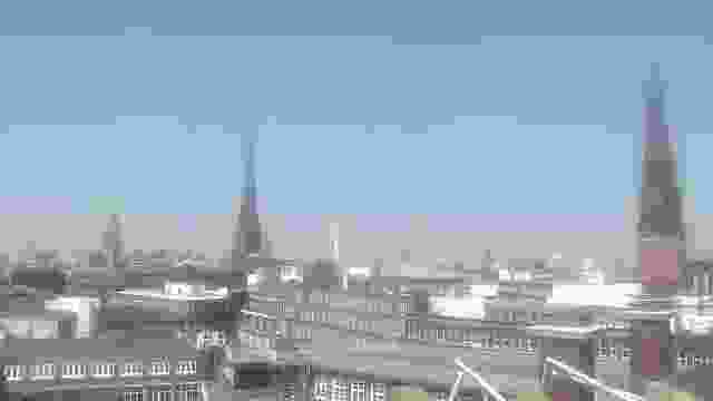 Panorama of Hamburg city from the roof of Chilehaus, Germany