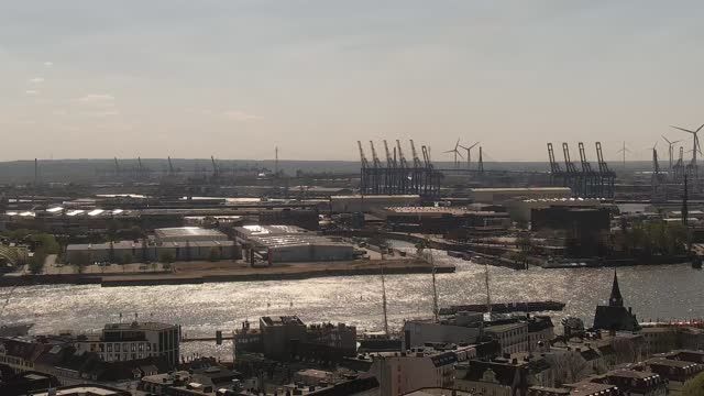 View of Hamburg city from St. Michael's Church observation deck, Germany