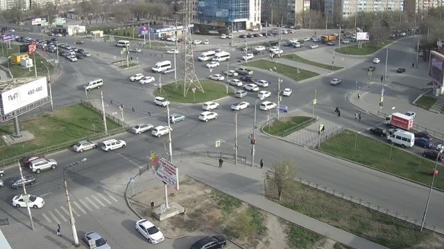 Crossroad of Victory st. and Yablochkova st. in Astrakhan city, Russia