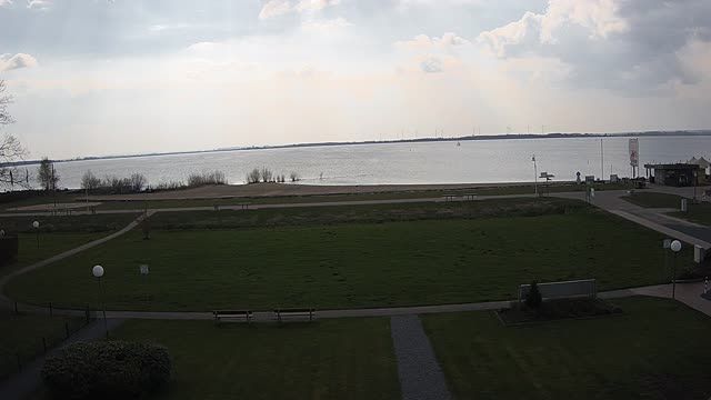 View from the hotel to Lake Dümmer in Lembruch village, Germany